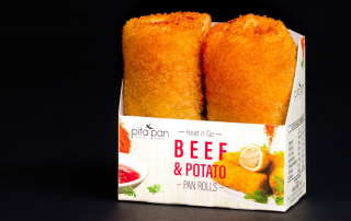 A grab-and-go box with two of our Beef & Potato Pan Rolls, available to order online.