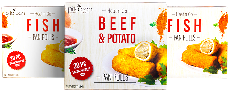 Snap Frozen Beef or Fish Pan Rolls in boxes of 20 pieces. Australian Made with Delivery in Melbourne